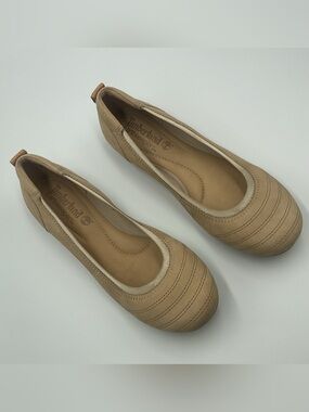 Womens Timberland Earthkeepers Brown Khaki Tan Leather Slip On Ballerina Shoes 6